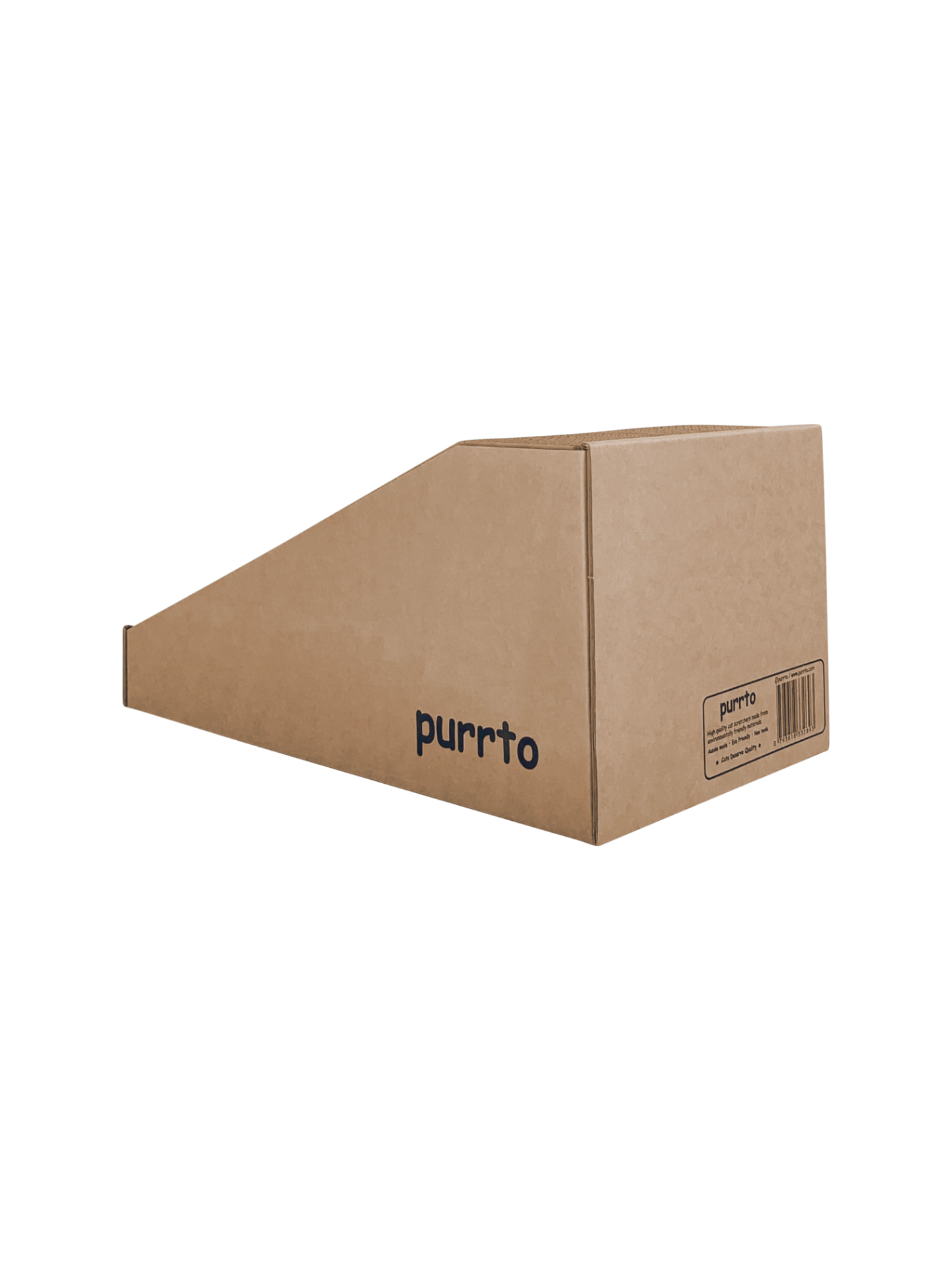 purrto scratcher showing kraft branding and barcode